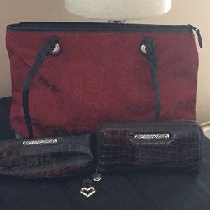 Brighton Red Black Tote, Leather Wallet & Matching Cosmetic Bag